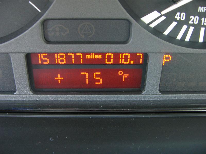 IMG_1450.JPG - Actual mileage.   On-board computer display of outside temp, MPG, distance to empty etc.